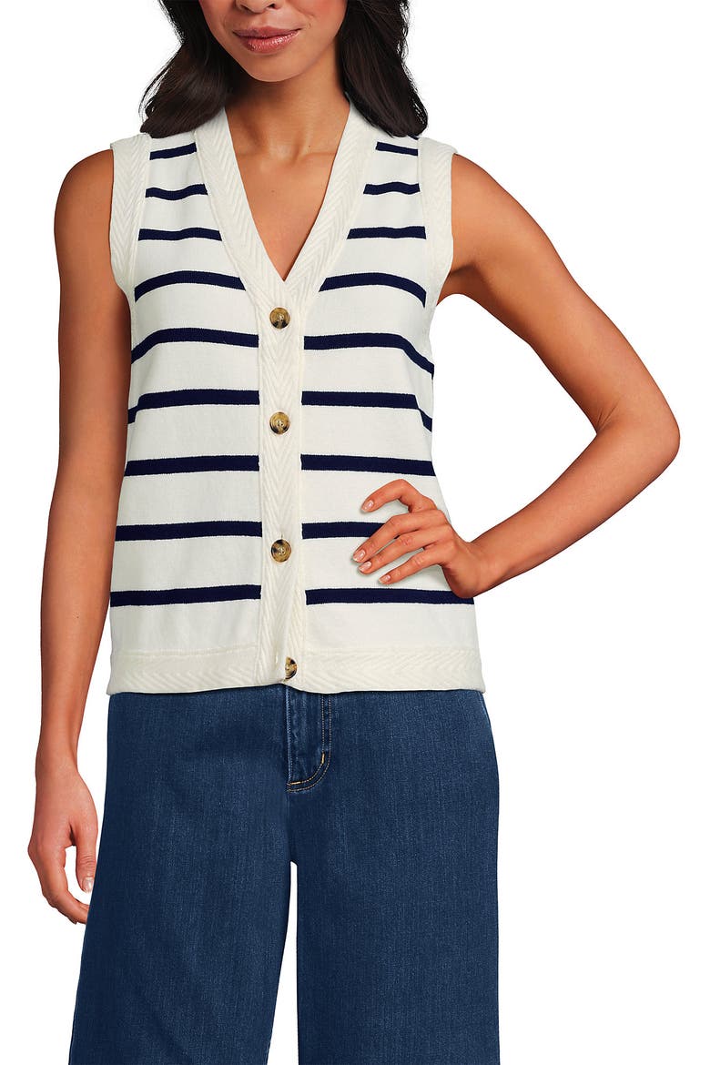 Milano Sweater Vest, Alternate, color, Ivory/Deep Sea Navy Stripe