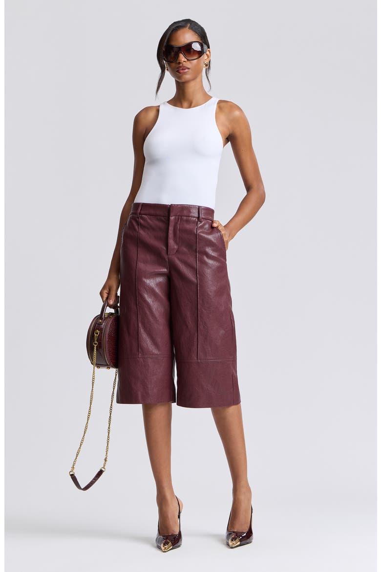 Pintuck Faux Leather Trouser Shorts, Alternate, color, WINE
