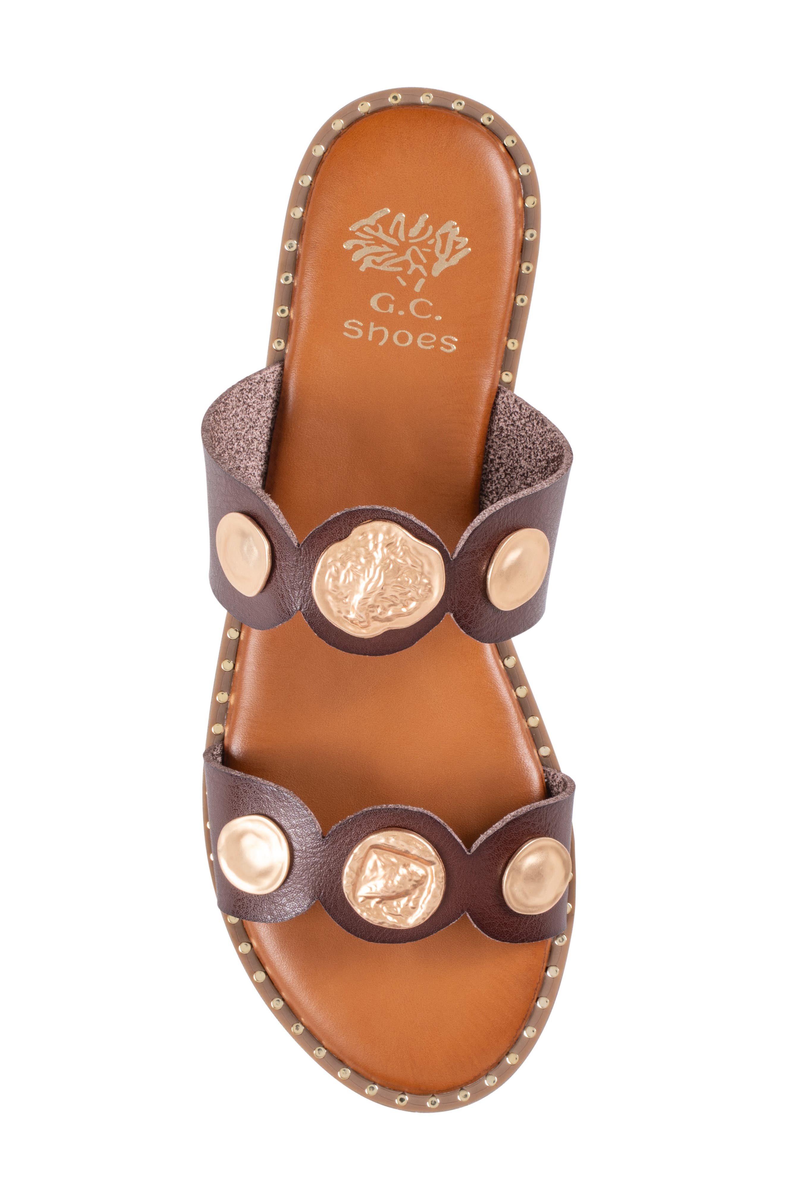 Nolah Coin Slide Sandal, Alternate, color, DARK BROWN