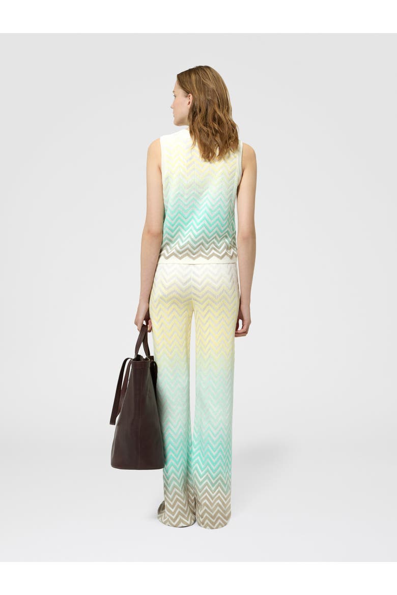 Sleeveless Top In Cotton And Viscose Chevron Dégradé, Alternate, color, Green& Brown