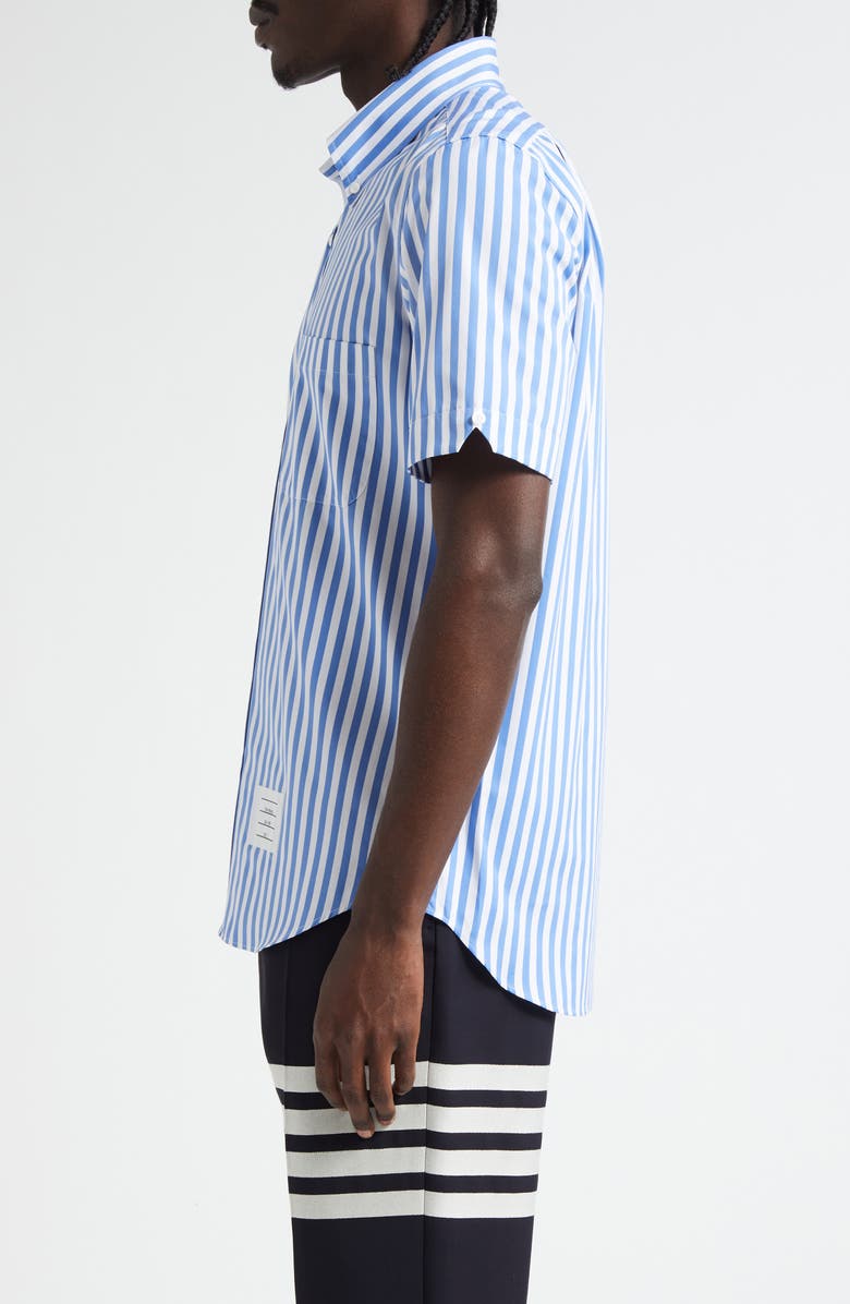 Thom Browne Straight Fit Stripe Button-Down Shirt, Alternate, color, Medium Blue