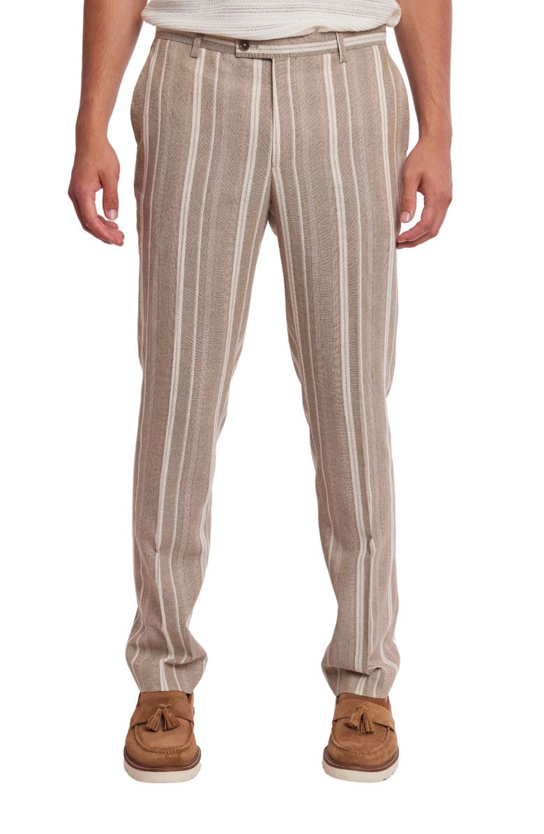 PAISLEY & GRAY Downing Slim Flat Front Stripe Linen Blend Dress Pants, Main, color, 