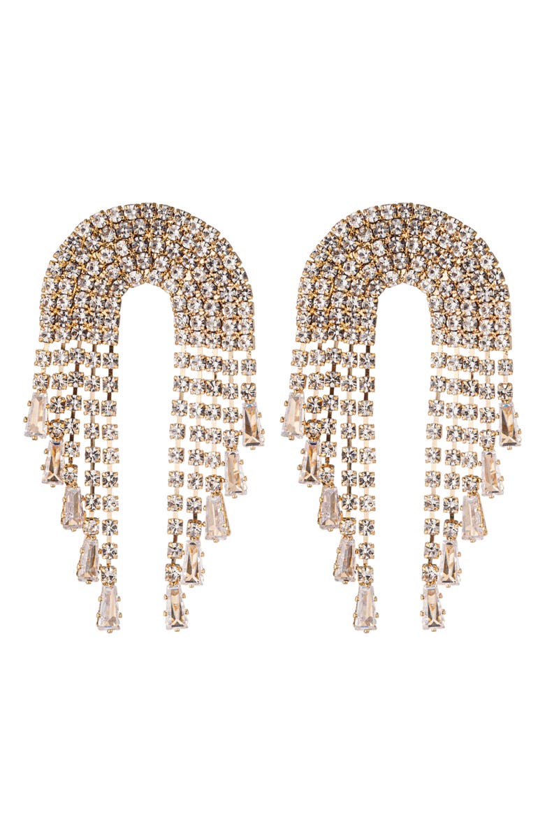 EYE CANDY LOS ANGELES Glam Time Crystal Fringe Earrings, Main, color, Gold
