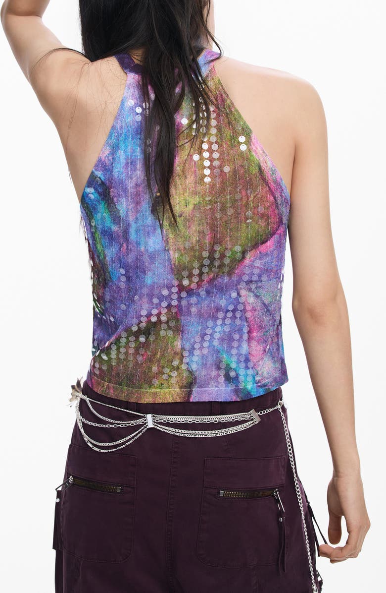 Desigual Sequin Sleeveless Top, Alternate, color, Purple