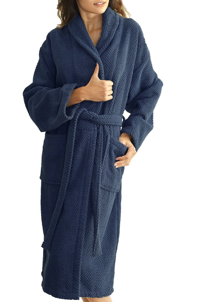 Unisex Herringbone Weave Bathrobe, Alternate, color, MIDNIGHT BLUE