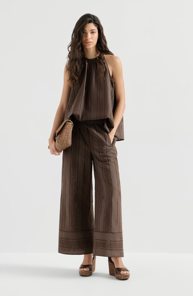 Brunello Cucinelli Broderie anglaise track trousers, Alternate, color, Chocolate