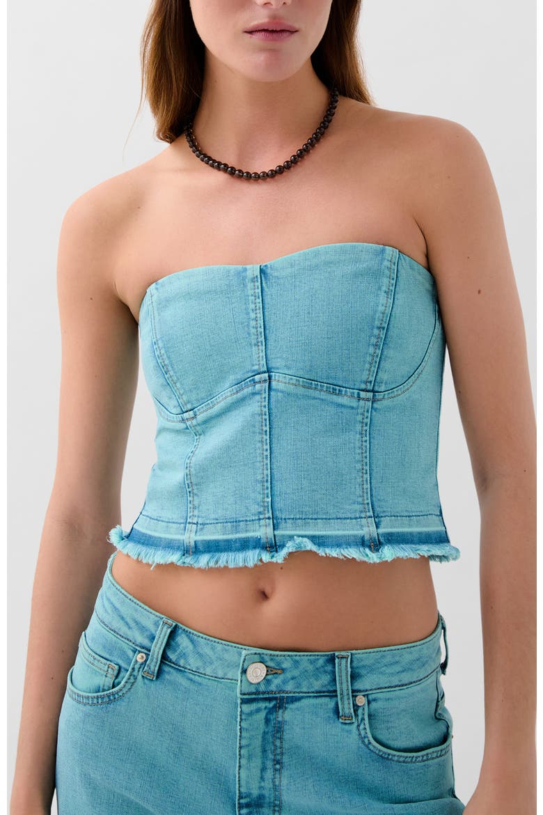 Ques Corse Denim Top, Main, color, Turquoise