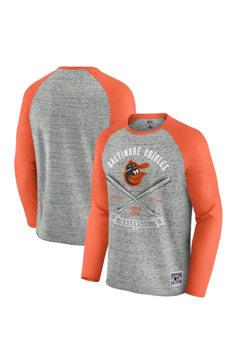 Darius Rucker Collection by Fanatics Men's Darius Rucker Collection by Fanatics  Heather Gray Baltimore Orioles Raw Edge Raglan Long Sleeve Baseball T-Shirt, Alternate, color, 