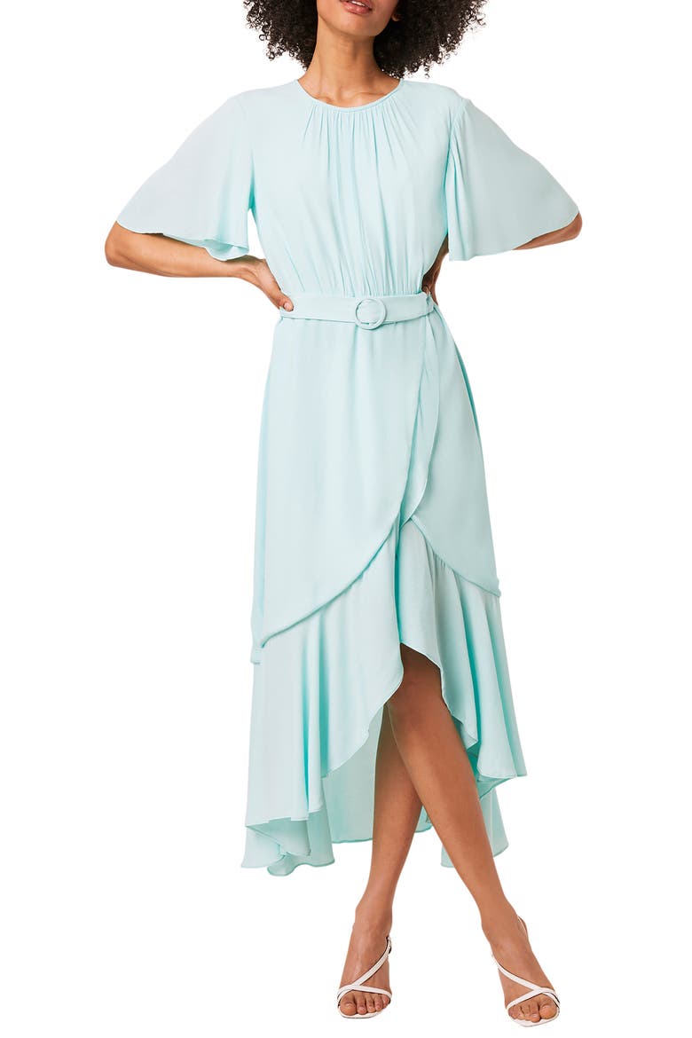 Emina Belted High/Low Midi Dress, Main, color, GLASS MINT