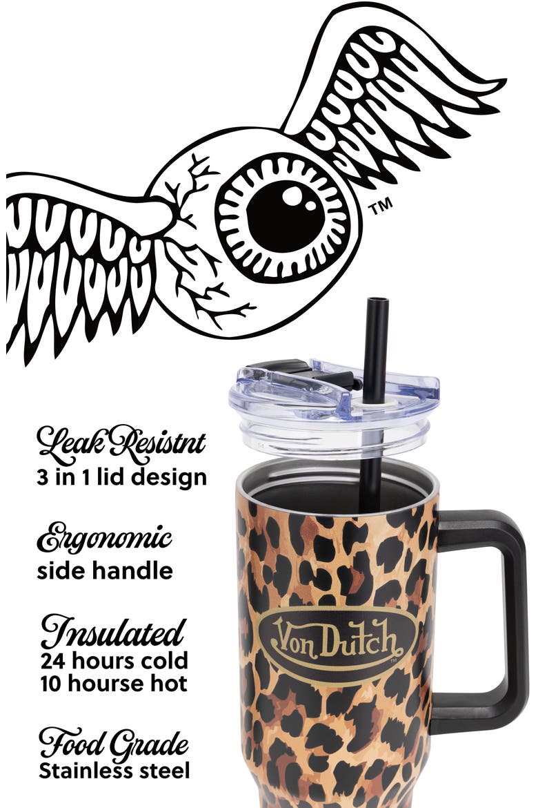 40oz Double Walled Insulated Stainless Steel Tumbler, Alternate, color, Leopard