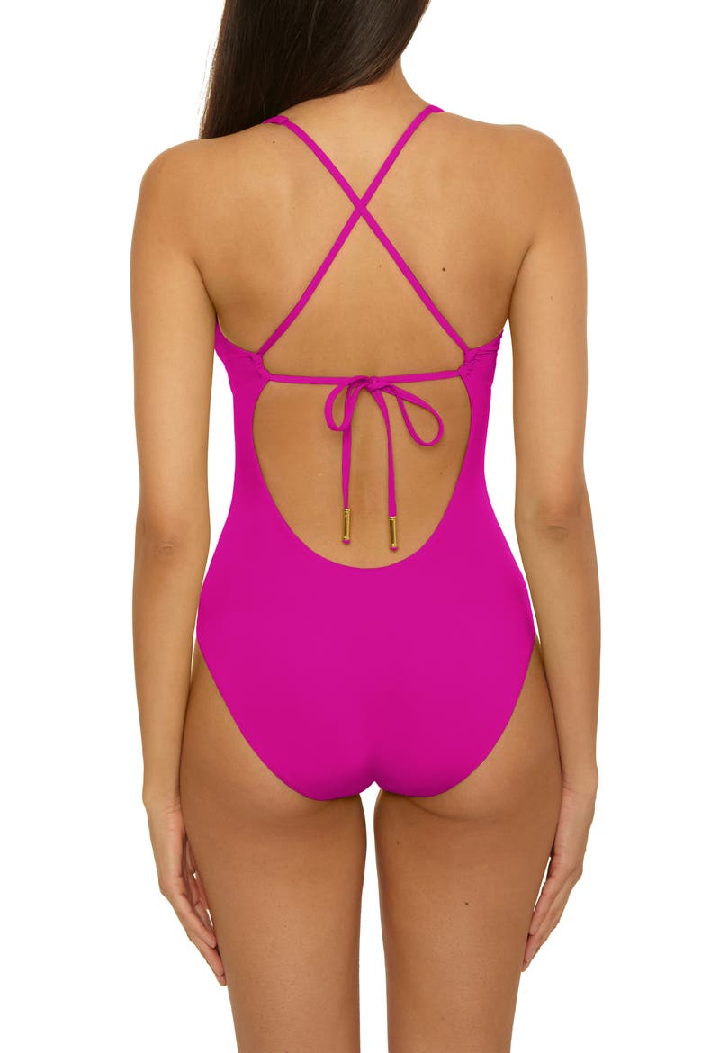 Corset Back One-Piece Swimsuit, Alternate, color, HIBISCUS