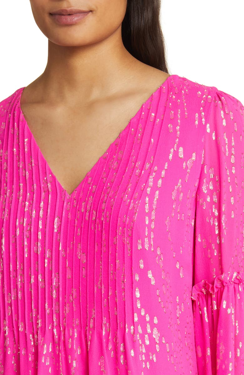 Lilly Pulitzer<sup>®</sup> Cleme Metallic Fil Coupé Long Sleeve Silk Chiffon Shift Dress, Alternate, color, 