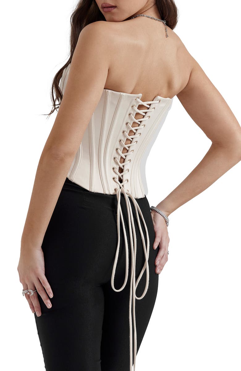HOUSE OF CB Genevieve Strapless Satin Corset Top, Alternate, color, Vintage Cream