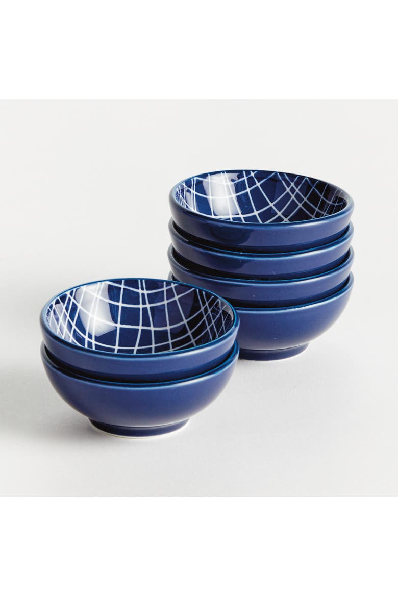 Stria Weaves Dip Bowls, Set of 6 - Dark Blue/White, Ceramic, Alternate, color, Blue