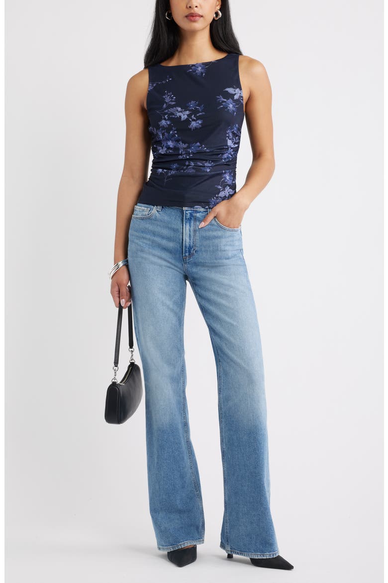 Ruched Mesh Tank, Alternate, color, NAVY- BLUE GARDEN TRAILS