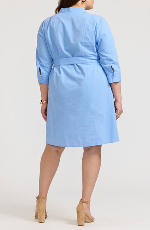 Foxcroft Fiona Seersucker Belted Shirtdress In Lake Blue