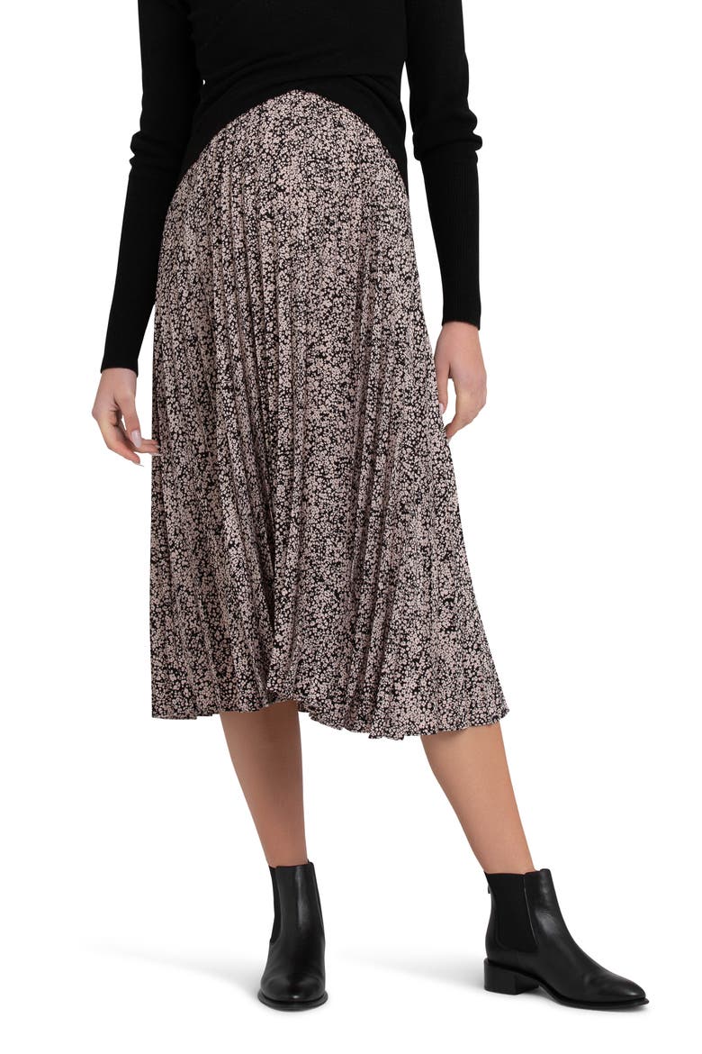 Florence Floral Pleated Maternity Skirt, Main, color, BLACK / DUSTY PINK