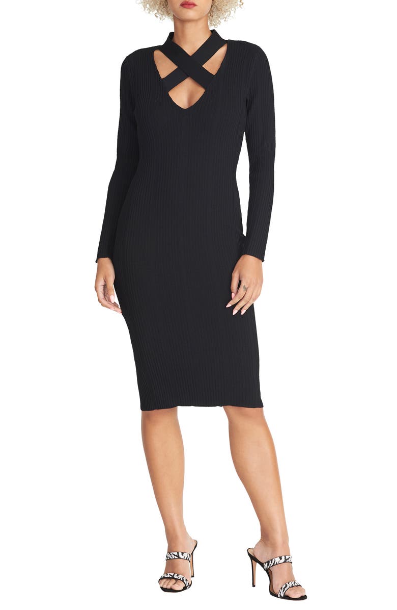 RACHEL Rachel Roy Cross Neck Long Sleeve Sweater Dress, Main, color,