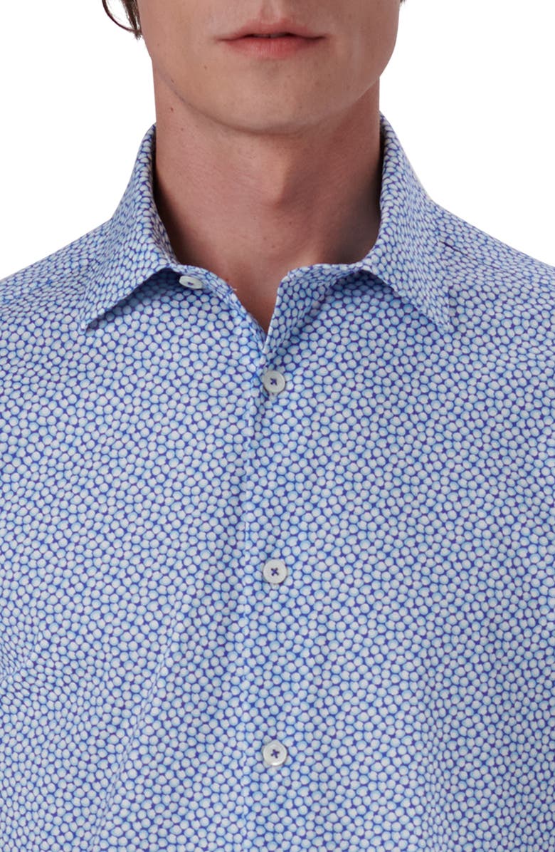 Bugatchi Miles OoohCotton<sup>®</sup> Abstract Print Short Sleeve Button-Up Shirt, Alternate, color, Aqua