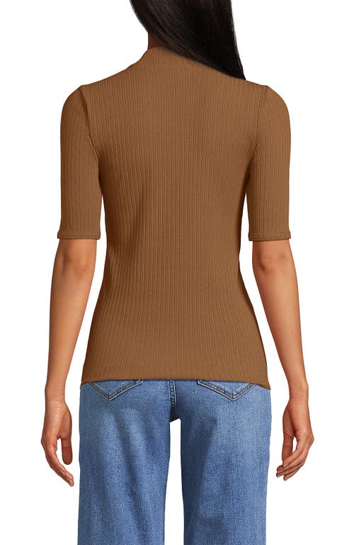 Lands' End Elbow Sleeve Pointelle Rib Mock Neck In Brown