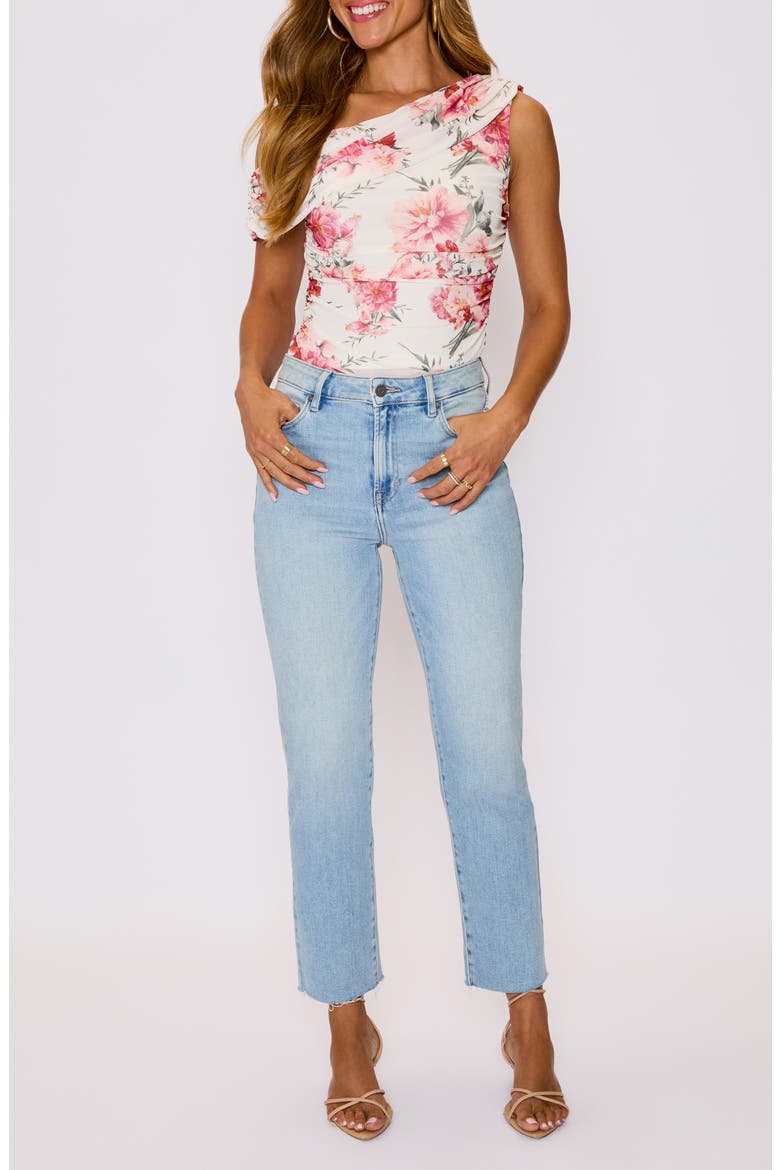 Aurora Floral Print Asymmetric Sleeveless Top, Alternate, color, CREAM RED FLORAL