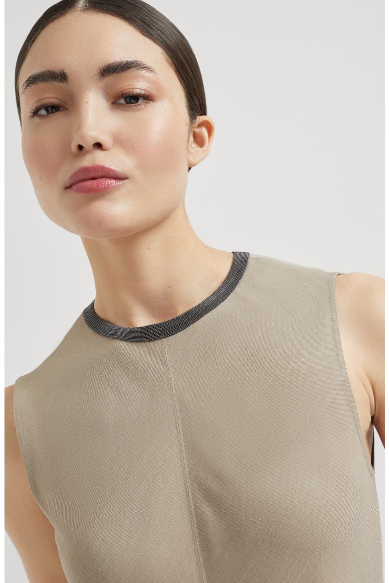 Twill dress with monili, Alternate, color, Cool Beige