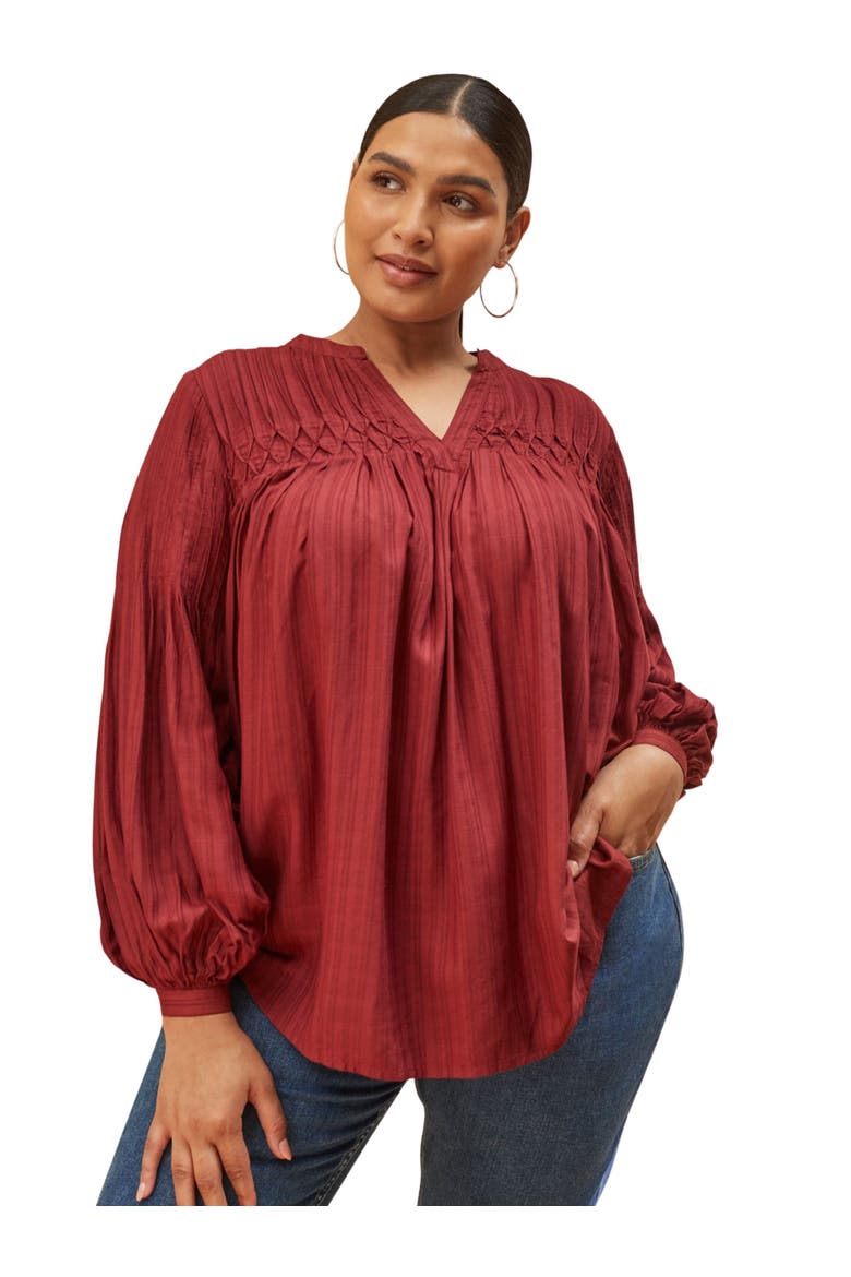 Long Sleeve Pintuck Blouse, Main, color, Oxblood