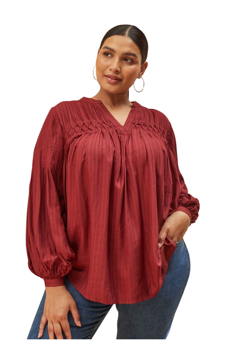 Live Unlimited Long Sleeve Pintuck Blouse, Main, color, Oxblood