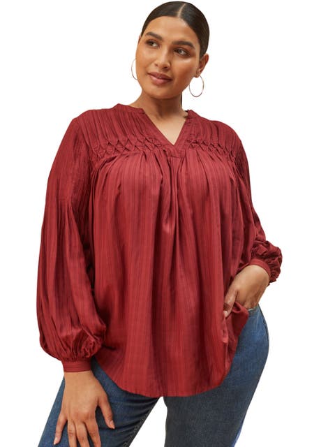 Long Sleeve Pintuck Blouse