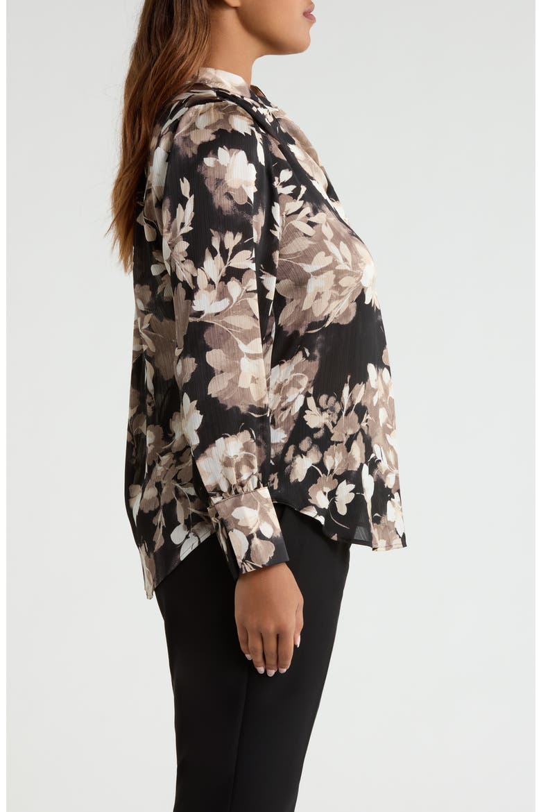 Pleat Front Floral Top, Alternate, color, ANNE BLACK/ LATTE