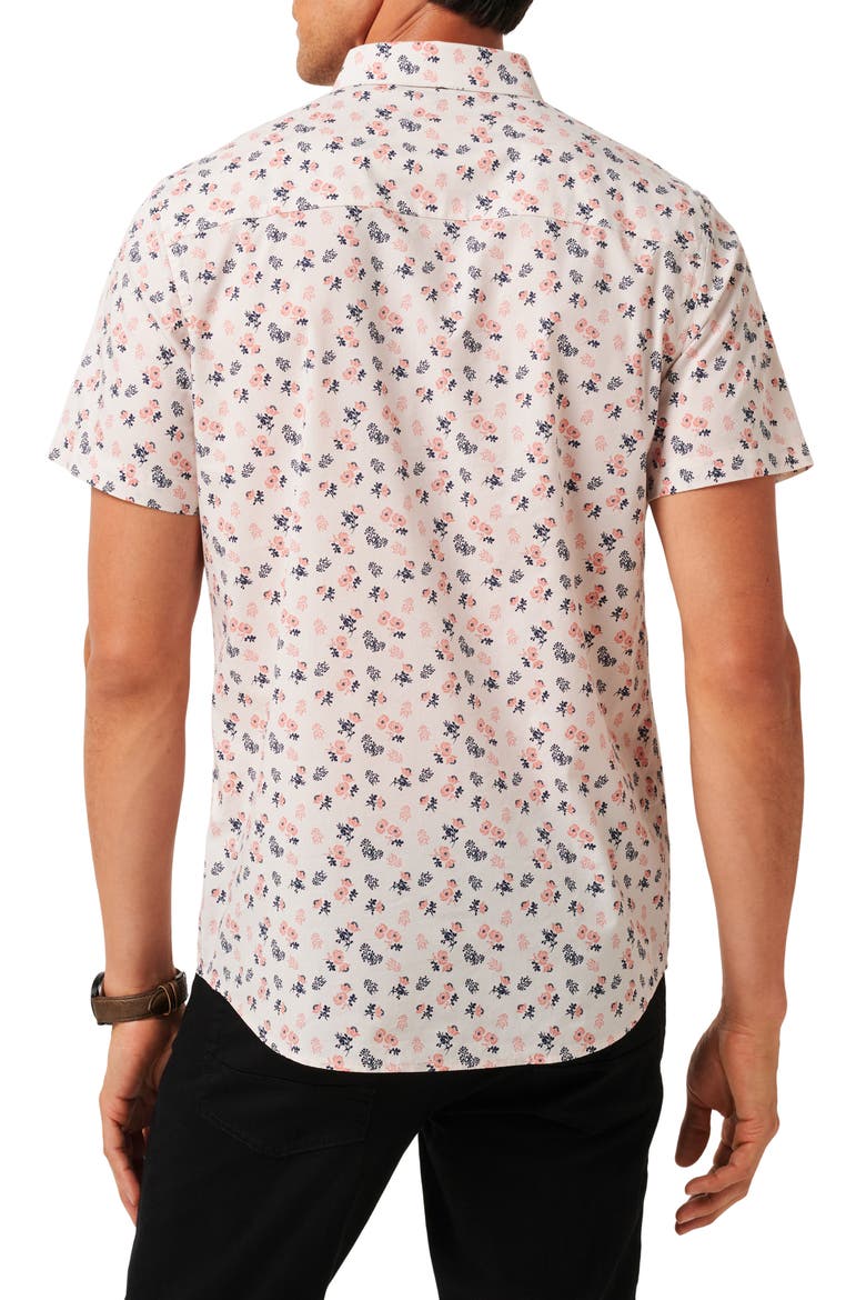 Something New Floral Short Sleeve Stretch Cotton Blend Button-Up Shirt, Alternate, color, MOONBEAM