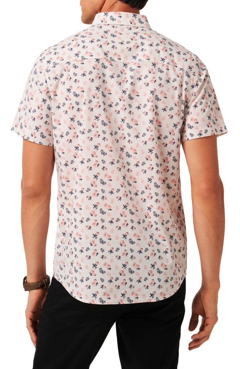 TravisMathew Something New Floral Short Sleeve Stretch Cotton Blend Button-Up Shirt, Alternate, color, Moonbeam