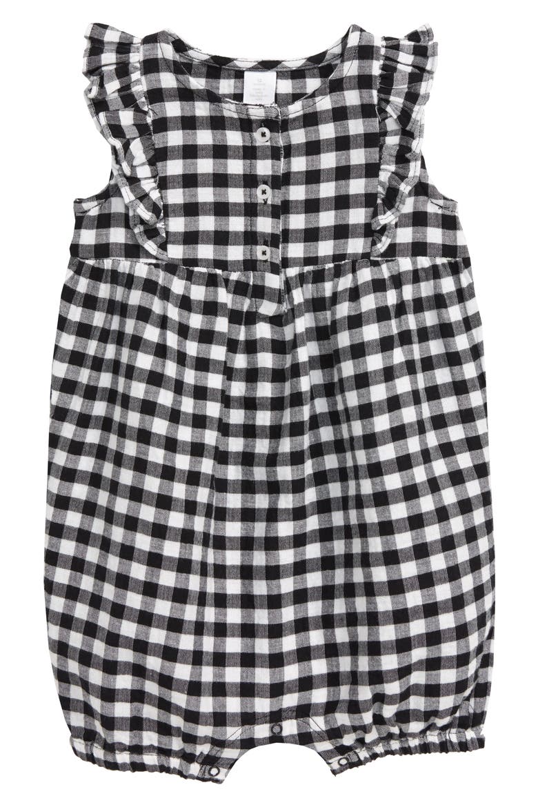 Nordstrom Garden Flutter Bubble Romper, Main, color, BLACK- WHITE GINGHAM