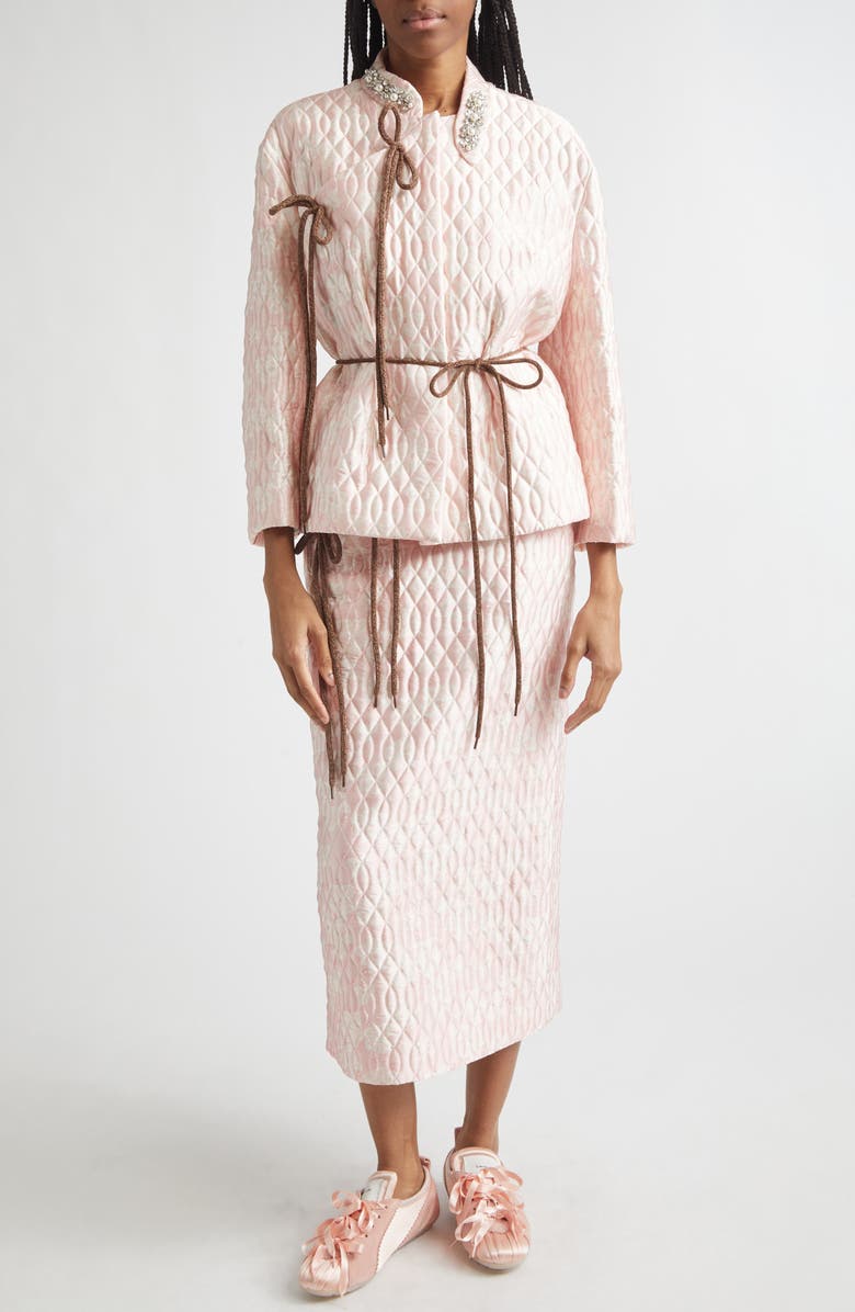 Simone Rocha Quilted Floral Offset Pencil Skirt, Alternate, color, Pink/ Brown