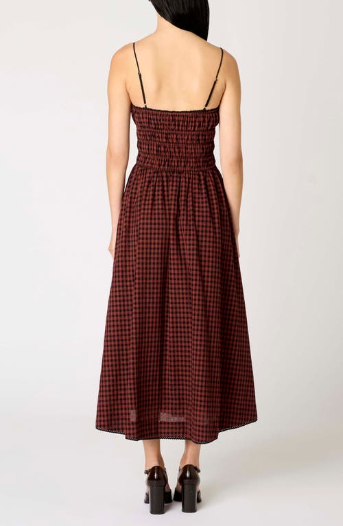 Nia Thomas Gingham Check Cotton Midi Dress In Brown