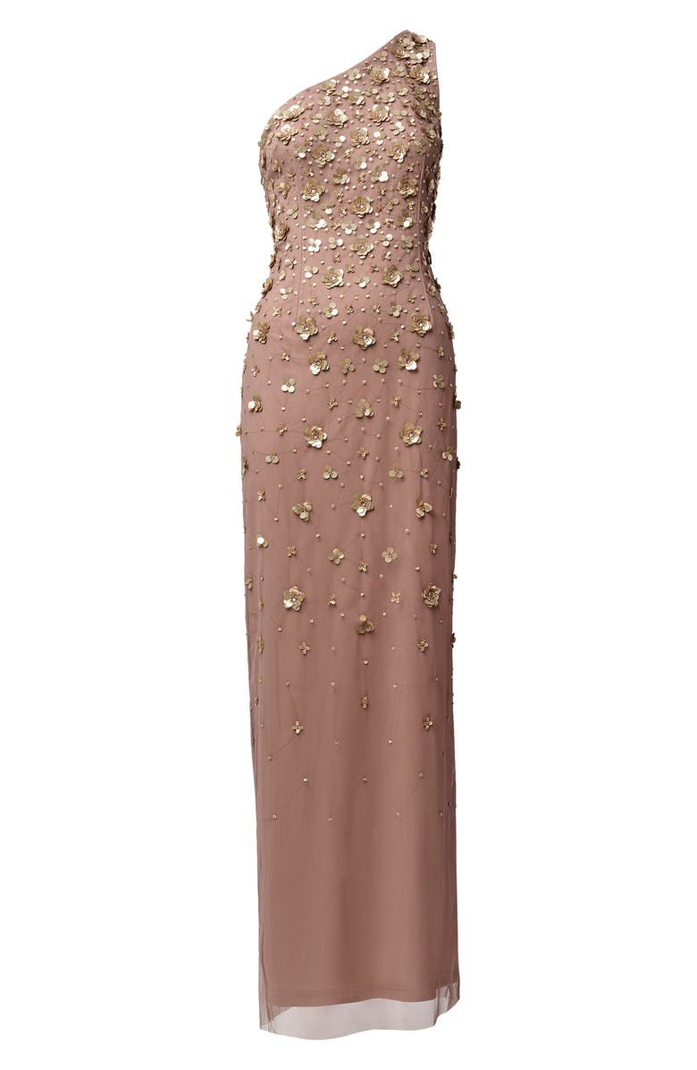Adrianna Papell 3D Beaded & Sequin One-Shoulder Gown, Alternate, color,