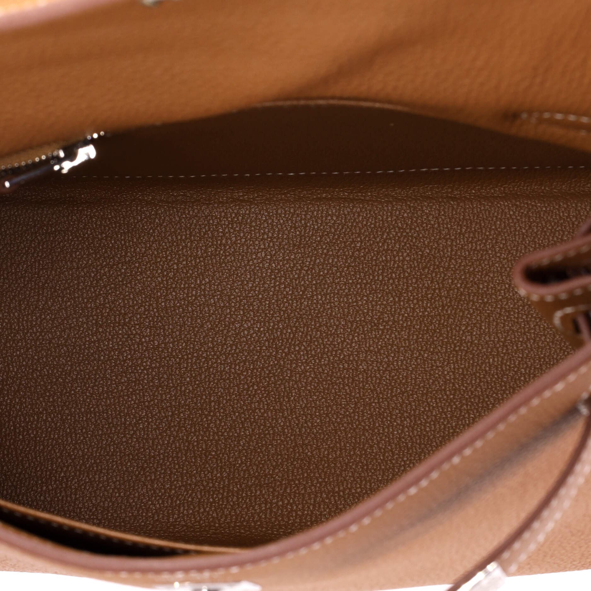 Pre-Owned Hermes Kelly Handbag Brown Togo with Palladium Hardware 25, Alternate, color, Gold