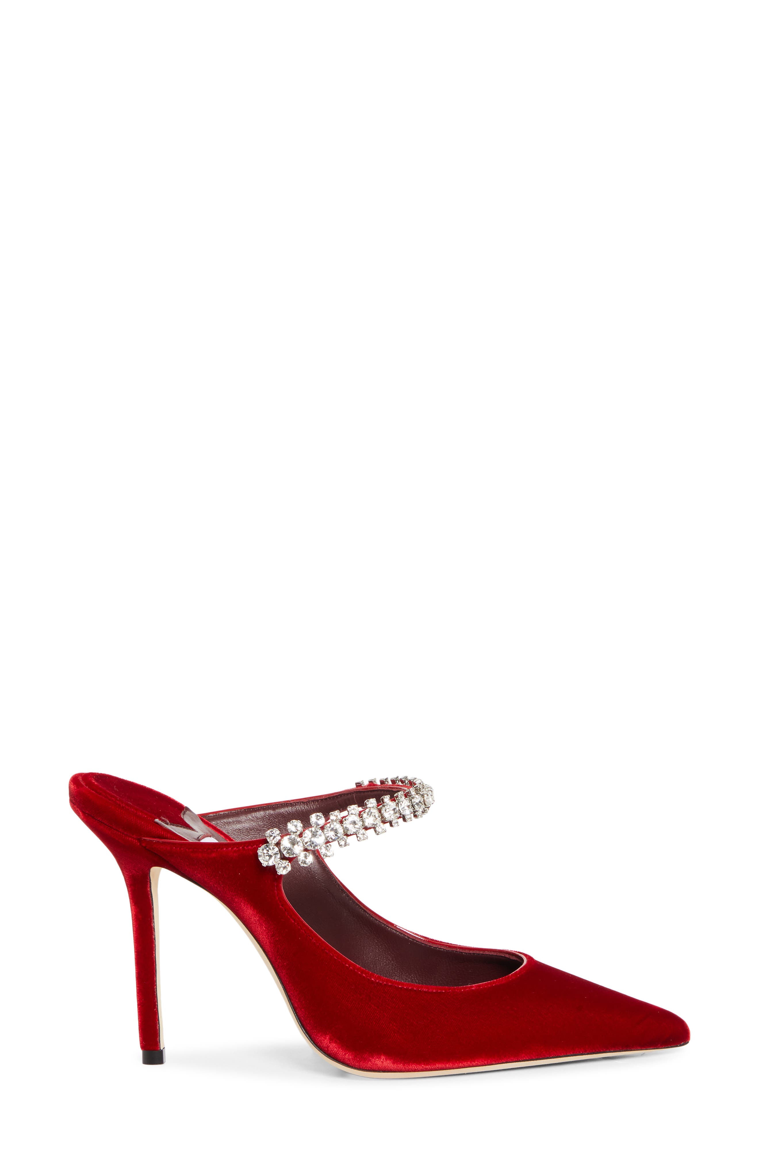 Jimmy Choo Bing Crystal Embellished Satin Mule, Alternate, color, Ruby Red