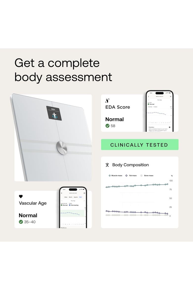 Body Comp - Scale for Body Weight and Complete Body Analysis, Wi-Fi & Bluetooth, Baby Digital Scale, Accurate Visceral Fat, Heart Health, Scales Compatible with Apple, FSA/HSA, Alternate, color, White