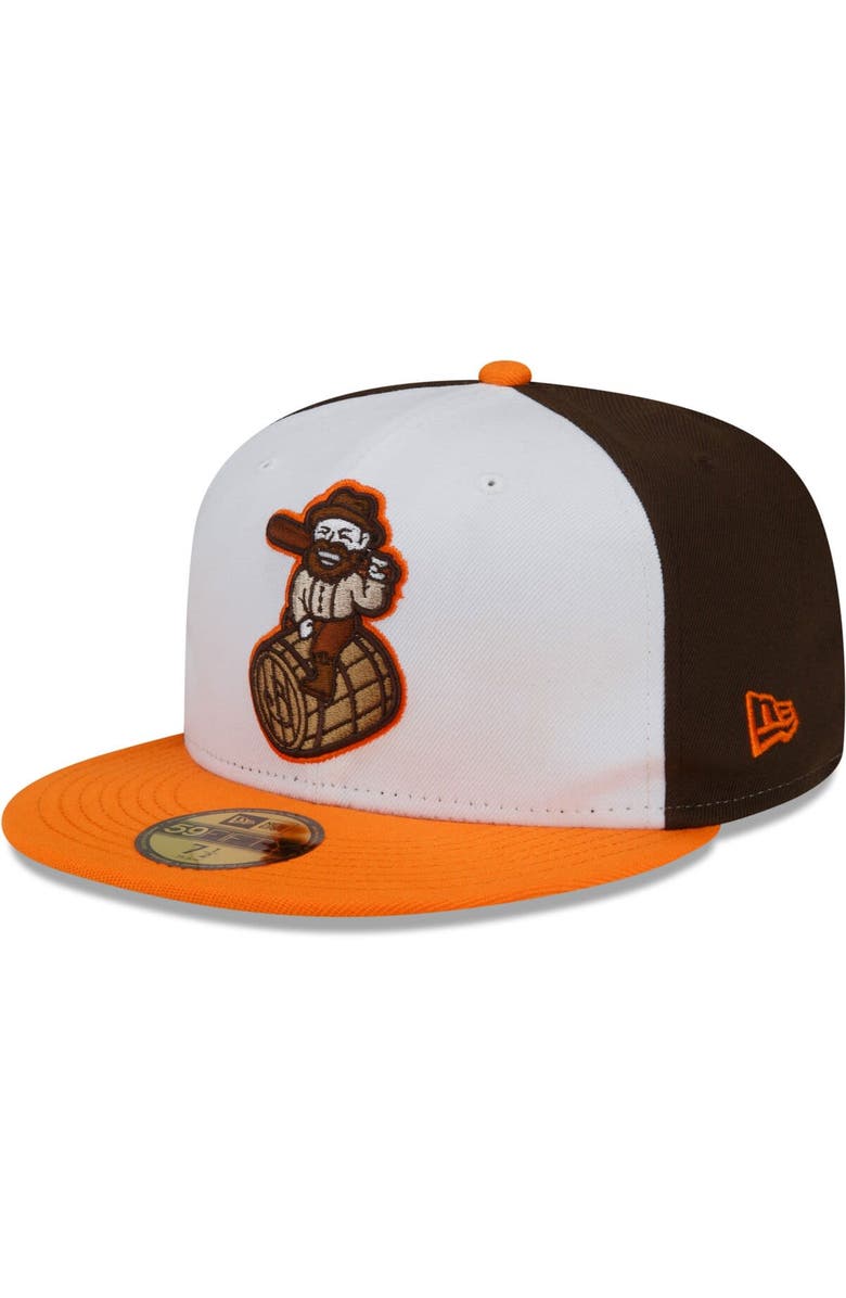 New Era Men's New Era White/Orange Bowling Green Hot Rods Theme Night 59FIFTY Fitted Hat, Alternate, color, White