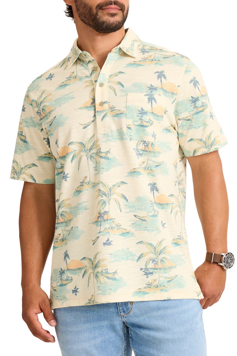 San Lucio Tides Mirage Tropical Print IslandZone® Polo, Main, color, TANNED CREAM