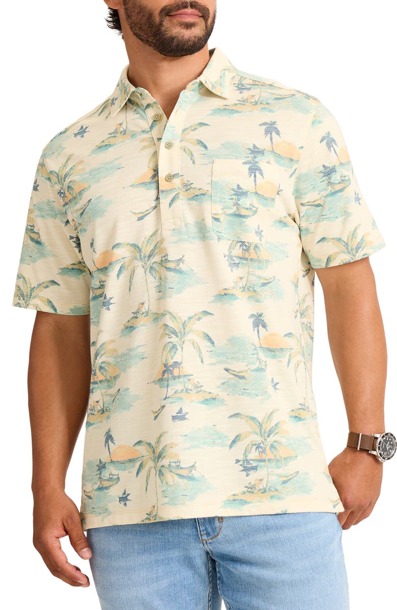 Tommy Bahama San Lucio Tides Mirage Tropical Print IslandZone<sup>®</sup> Polo, Main, color, Tanned Cream