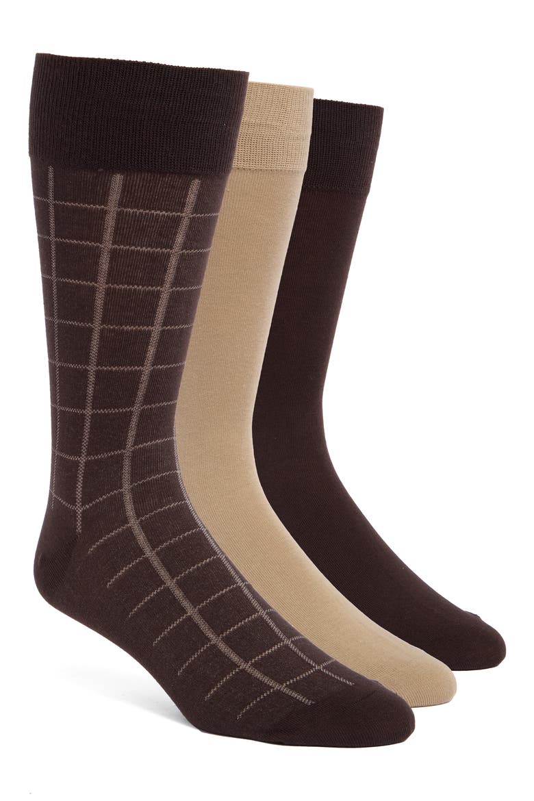3-Pack Dress Socks, Main, color, BROWN