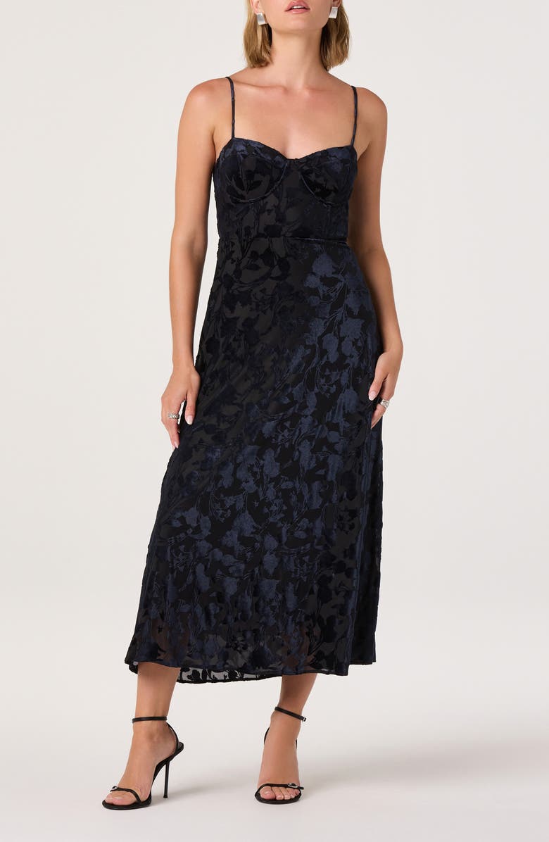 ASTR the Label Underwire Burnout Velvet Cocktail Dress, Main, color, Navy