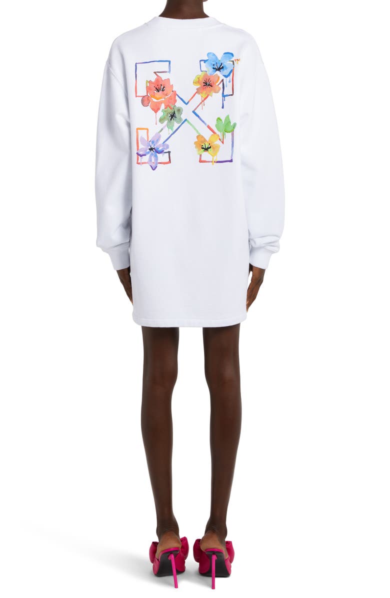 Off-White Floral Arrow Logo Long Sleeve Sweatshirt Dress, Alternate, color, White Multicolor