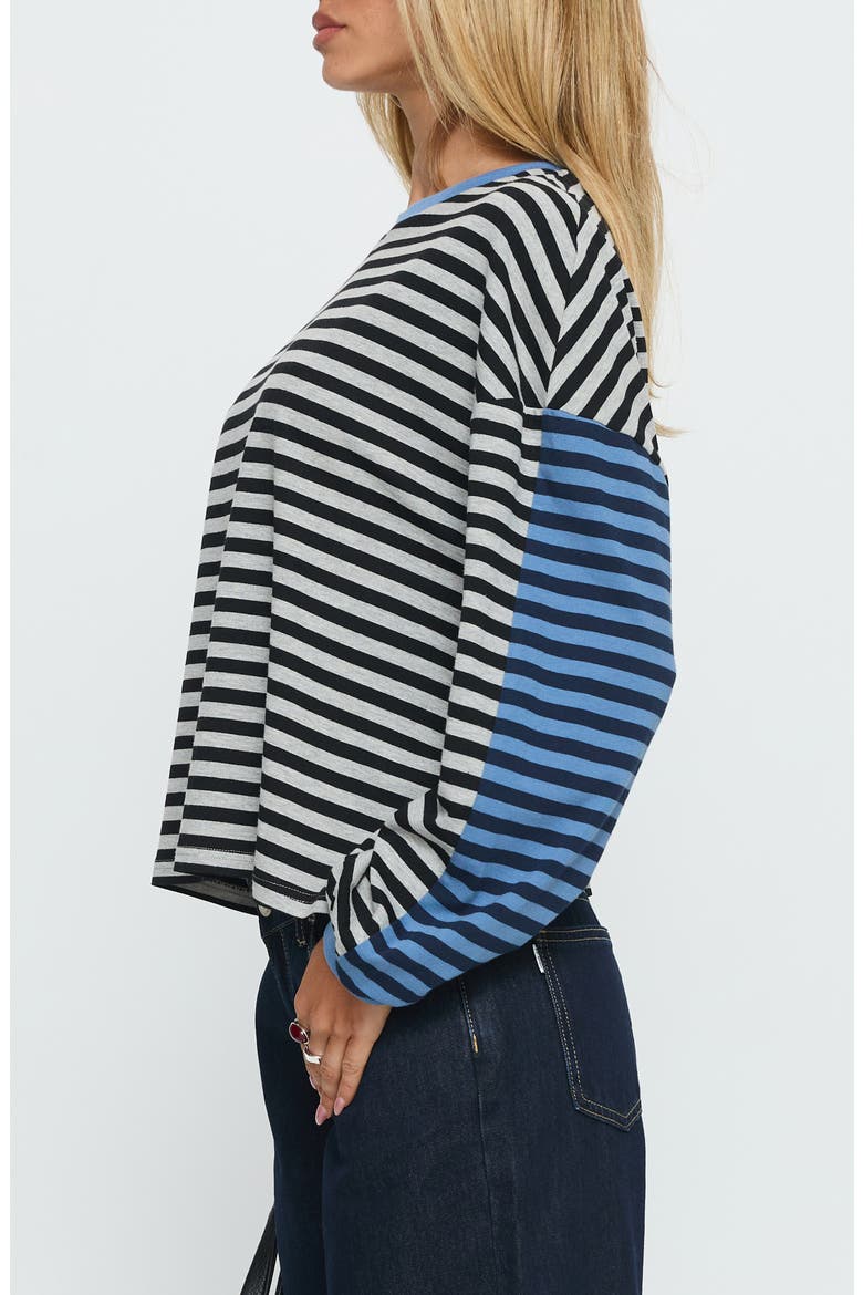 Taysha Colorblock Stripe Long Sleeve Stretch Cotton Top, Alternate, color, BLACK / GREY STRIPE