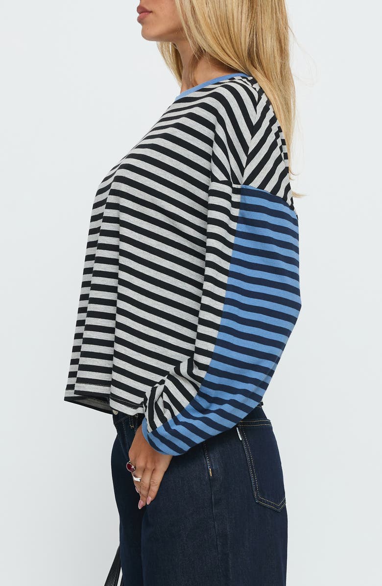 Princess Polly Taysha Colorblock Stripe Long Sleeve Stretch Cotton Top, Alternate, color, Black / Grey Stripe