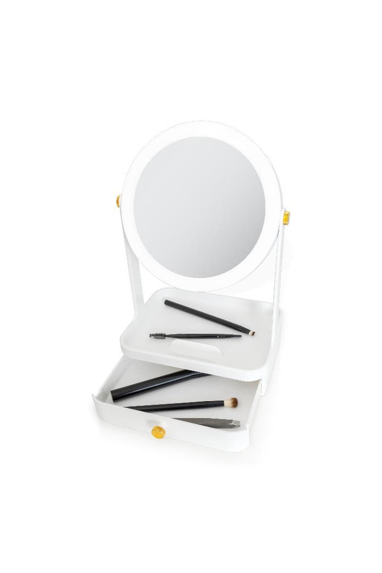 Back-to-School LED Lighted Makeup Mirror with Tray & Drawer, Alternate, color, White