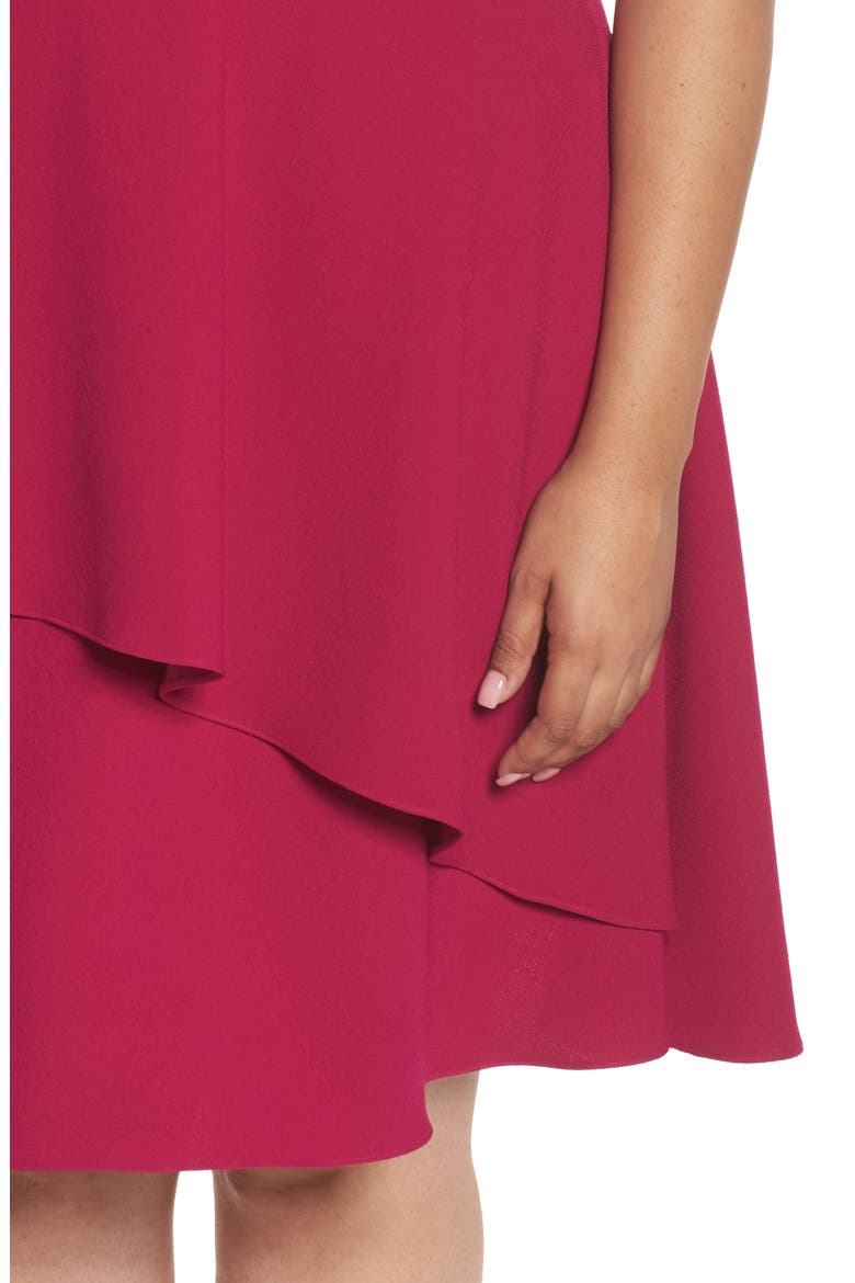Ruffle Drape Crepe Fit & Flare Dress, Alternate, color, FUCHSIA