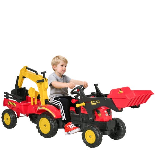 Aosom 3 in1 Kids Ride On Bulldozer with 6 Wheels, Controllable Cargo Trailer, Easy Pedal in Red  product